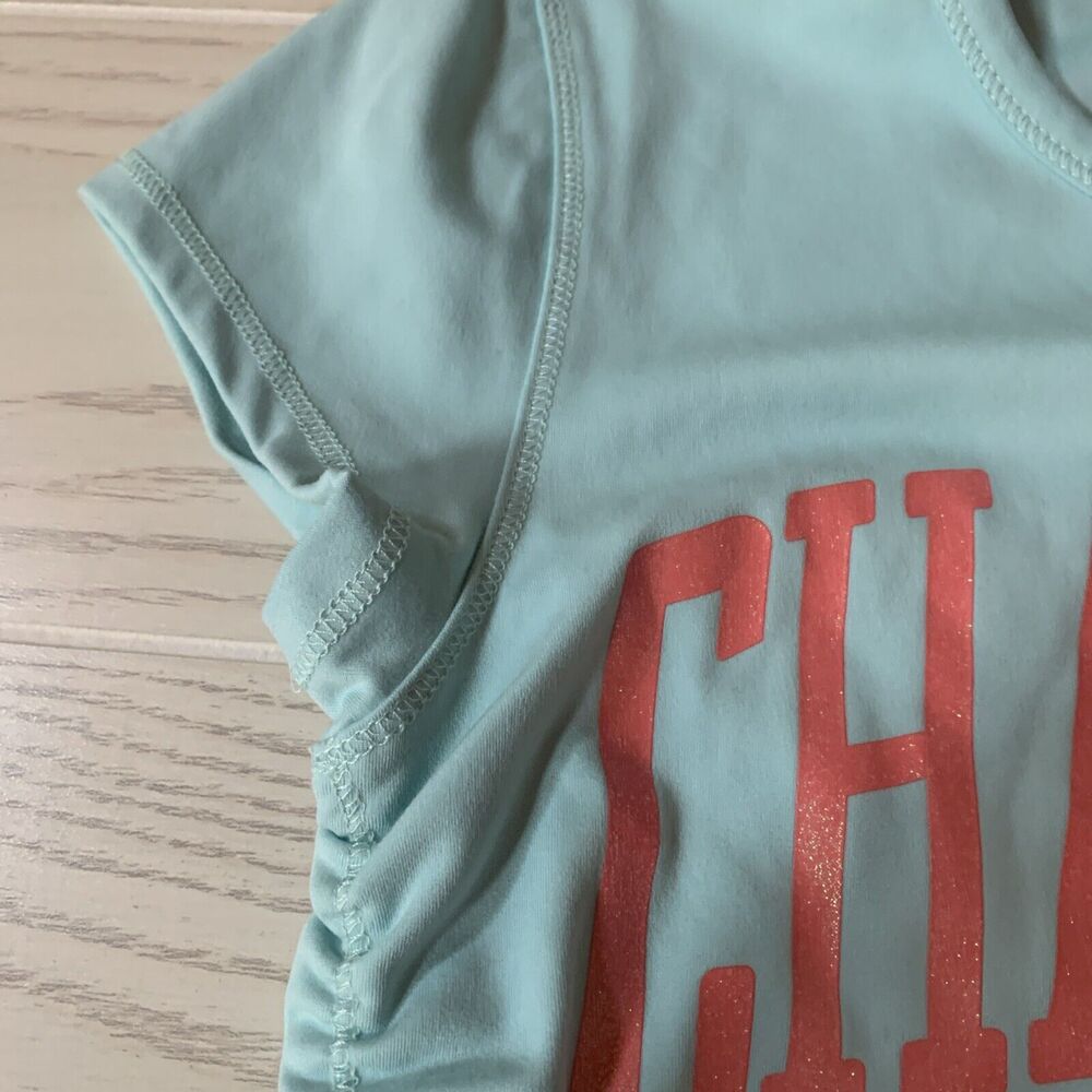 Champion Girls Small Short Sleeve Shirt Canal Blue Orange Sparkly‎ Decal - Picture 5 of 7